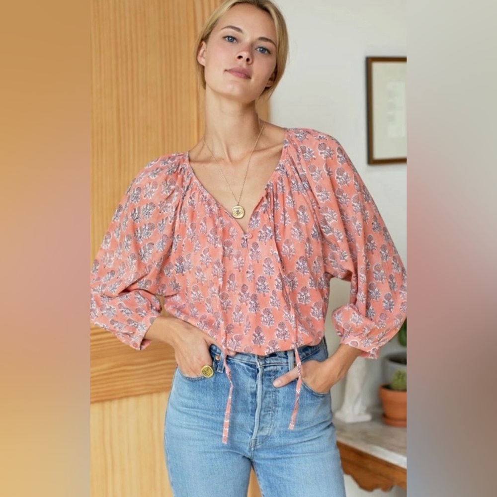 Emerson Fry Peach Floral Peasant Blouse